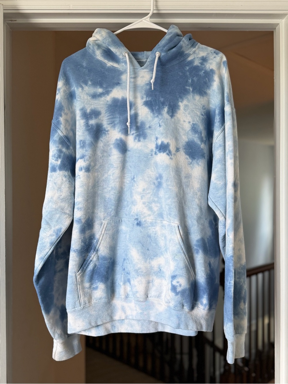 Artist Union Blue White Tie Dye Pullover Hoodie Sweatshirt Size Large